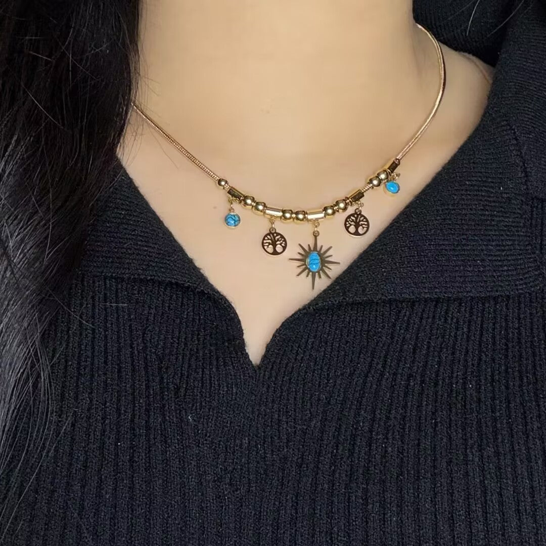 Collier Turquoise Arbre de Vie – Aura Dorée