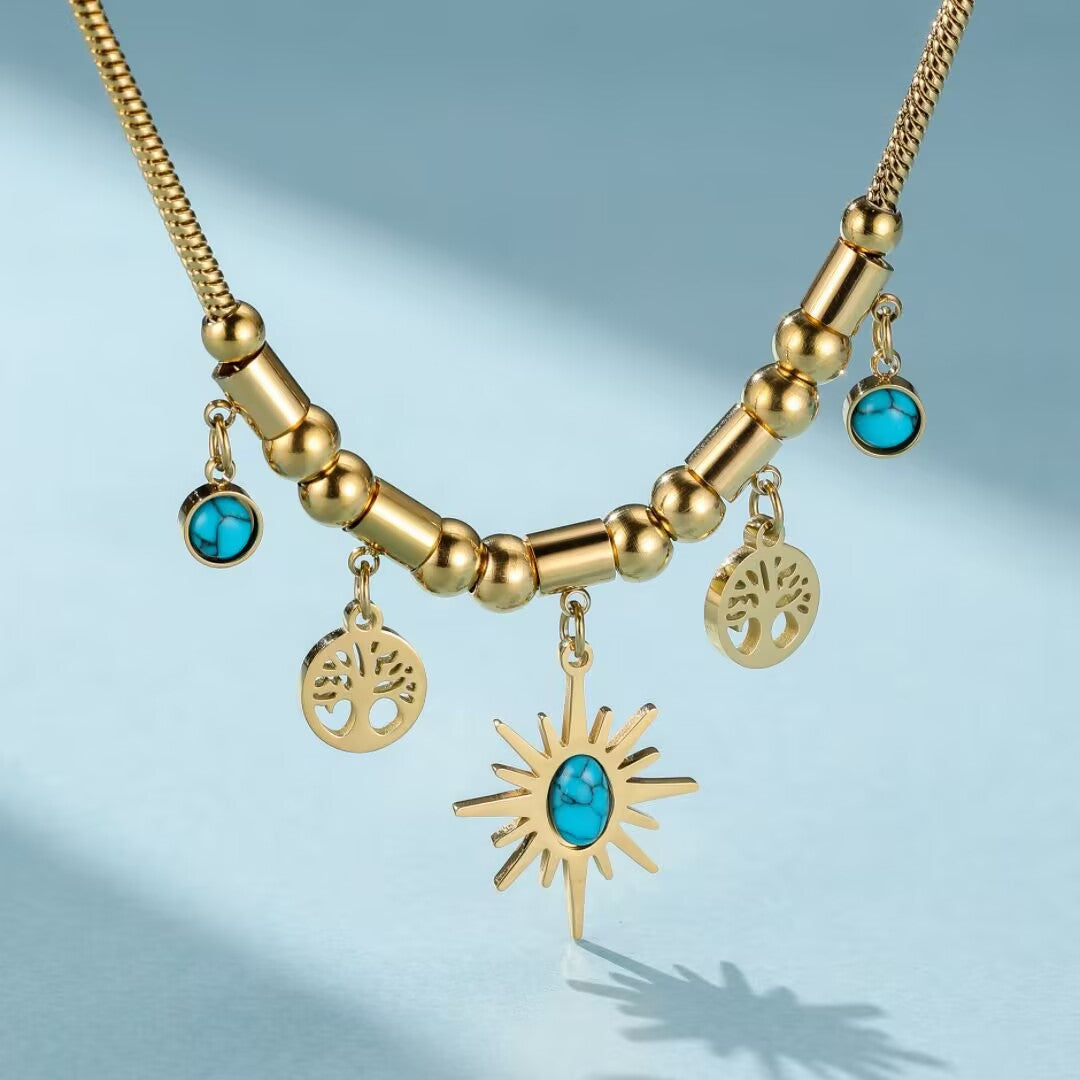 Collier Turquoise Arbre de Vie – Aura Dorée