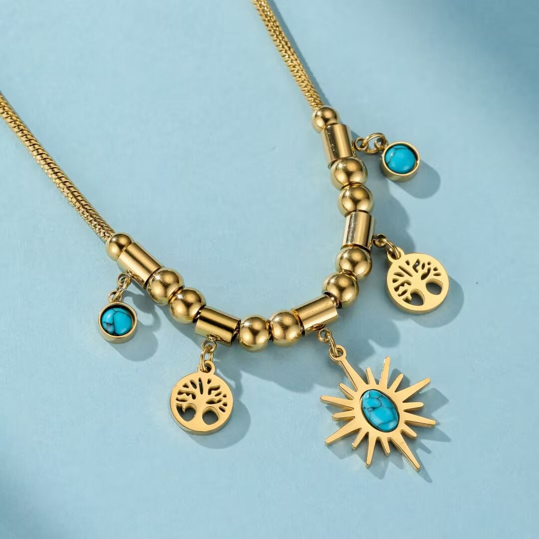 Collier Turquoise Arbre de Vie – Aura Dorée