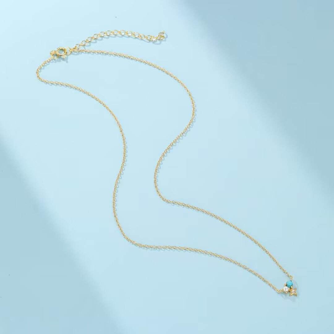 Collier Turquoise et Perle – Oracle des Vagues, Argent Plaqué Or