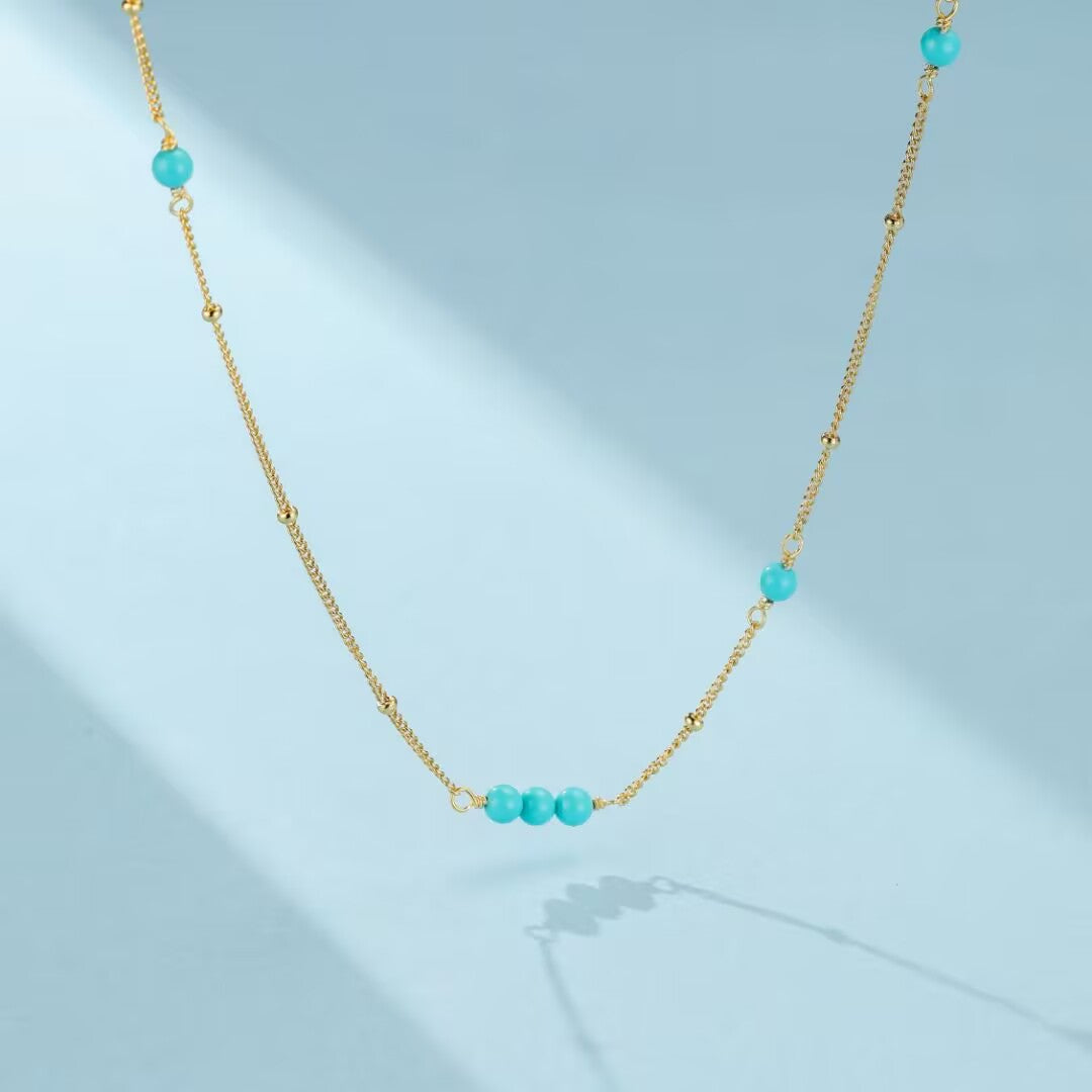 Collier Turquoise – Oracles du Désert, Argent Plaqué Or