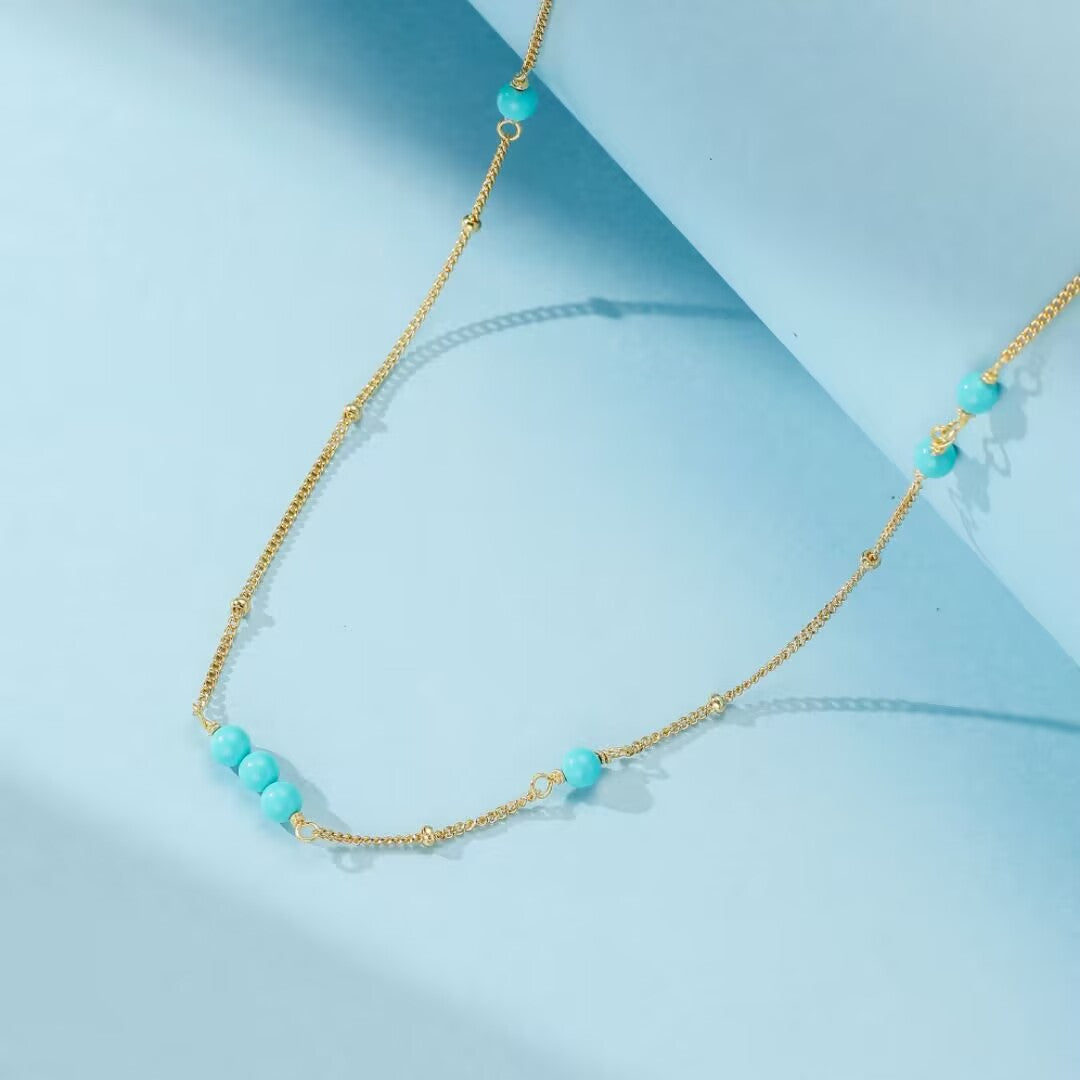 Collier Turquoise – Oracles du Désert, Argent Plaqué Or