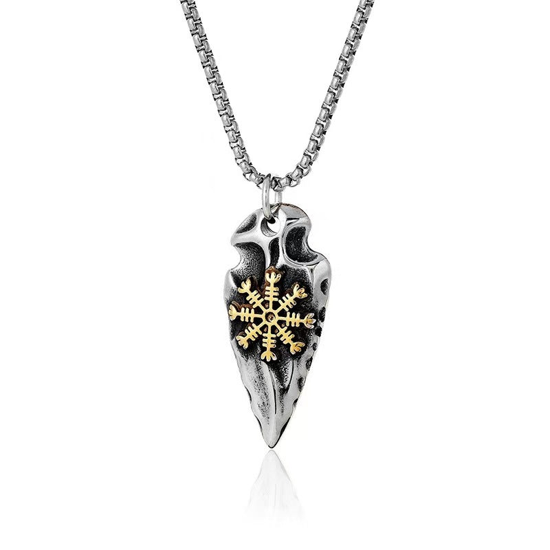 Collier Viking Âme Viking avec pendentif en forme de pointe de flèche en acier inoxydable et symbole nordique doré