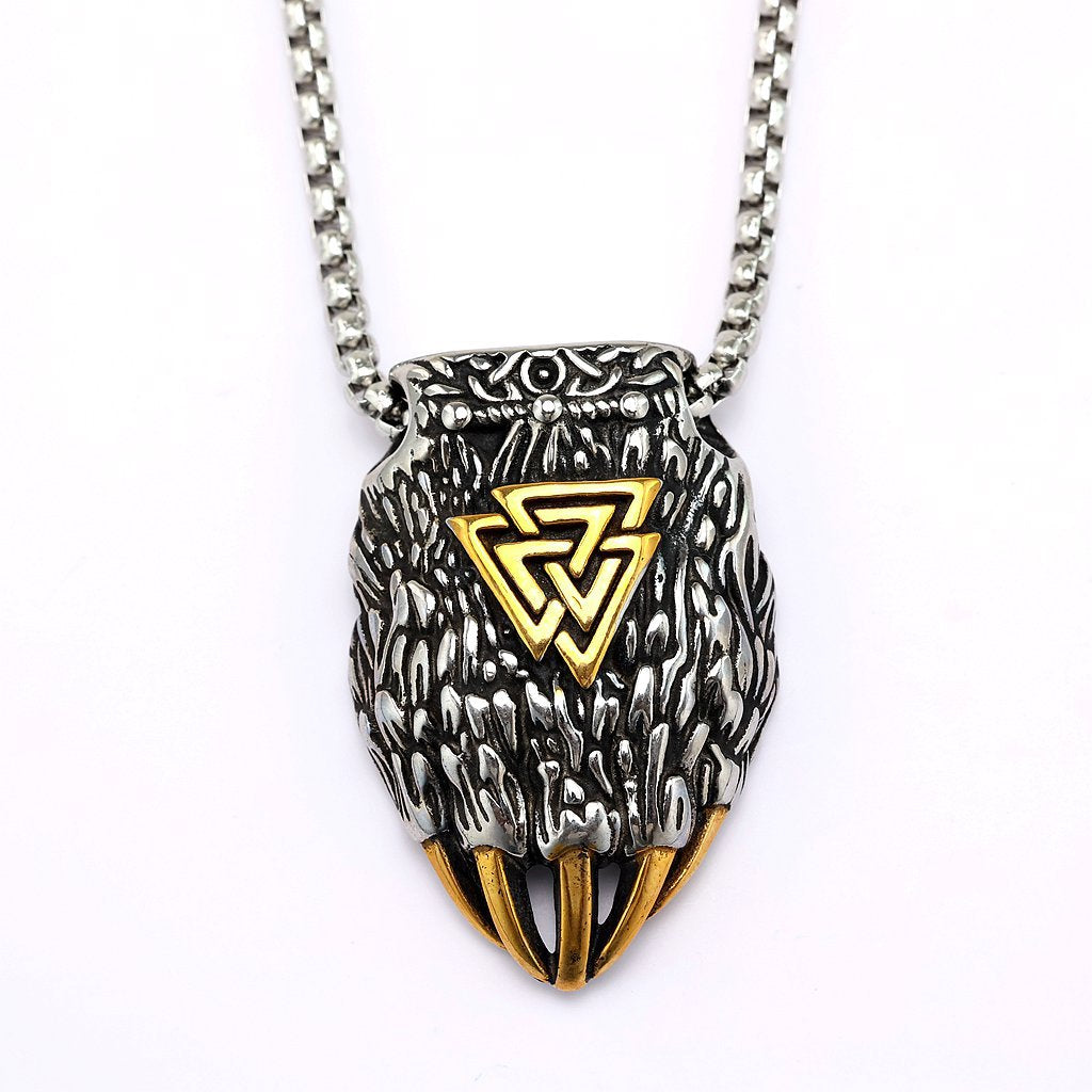 Collier Viking Griffe Nordique en acier inoxydable avec symbole Valknut doré et argenté