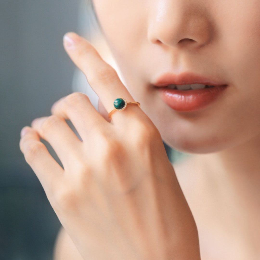Jewelry-Malachite Ring – Luminous Aura, Gold Plated Silver