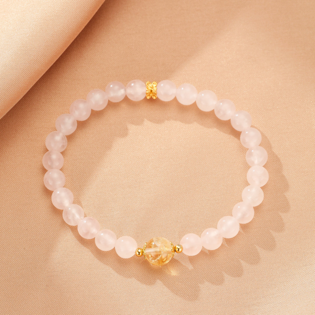 Bracelet Quartz Rose et Citrine – Équilibre Radieux, Argent Plaqué Or