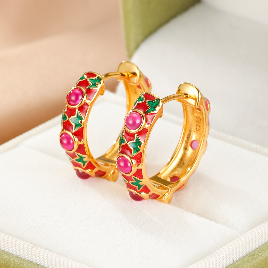 Boucles d'Oreilles Cornaline – Jardin Enchanté, Argent Émaillé