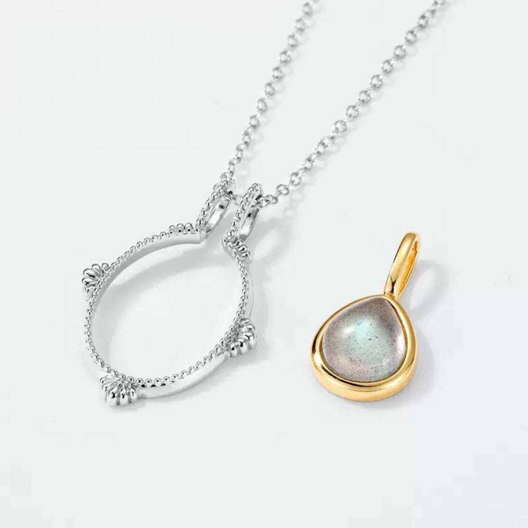Collier Labradorite – Halo Mystique, Argent Plaqué Platine