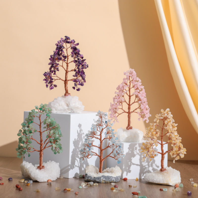 Éclats de Nature – Arbre de Vie en Pierres Naturelles avec Base Quartz Clair