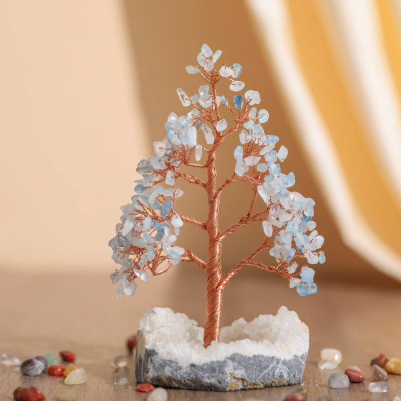 Éclats de Nature – Arbre de Vie en Pierres Naturelles avec Base Quartz Clair