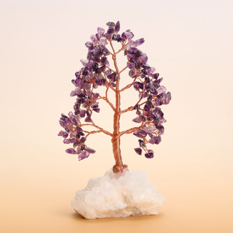 Éclats de Nature – Arbre de Vie en Pierres Naturelles avec Base Quartz Clair