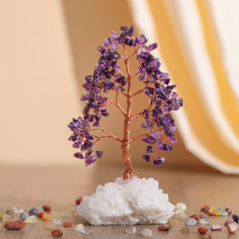 Éclats de Nature – Arbre de Vie en Pierres Naturelles avec Base Quartz Clair