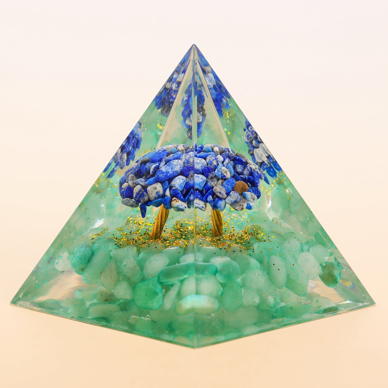 Équilibre Mystique – Pyramide Orgonite Arbre de Vie en Lapis Lazuli et Aventurine