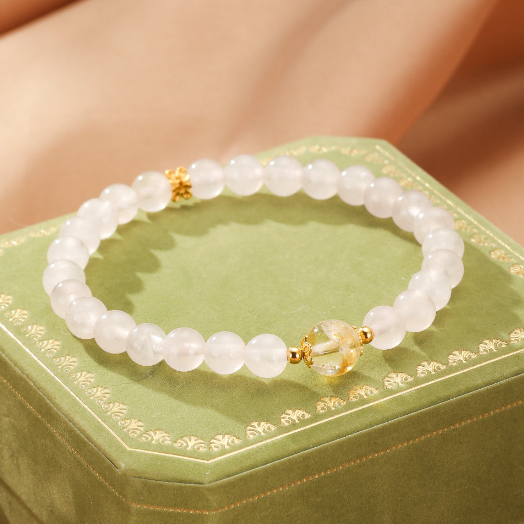 Bracelet Quartz Rose et Citrine – Équilibre Radieux, Argent Plaqué Or