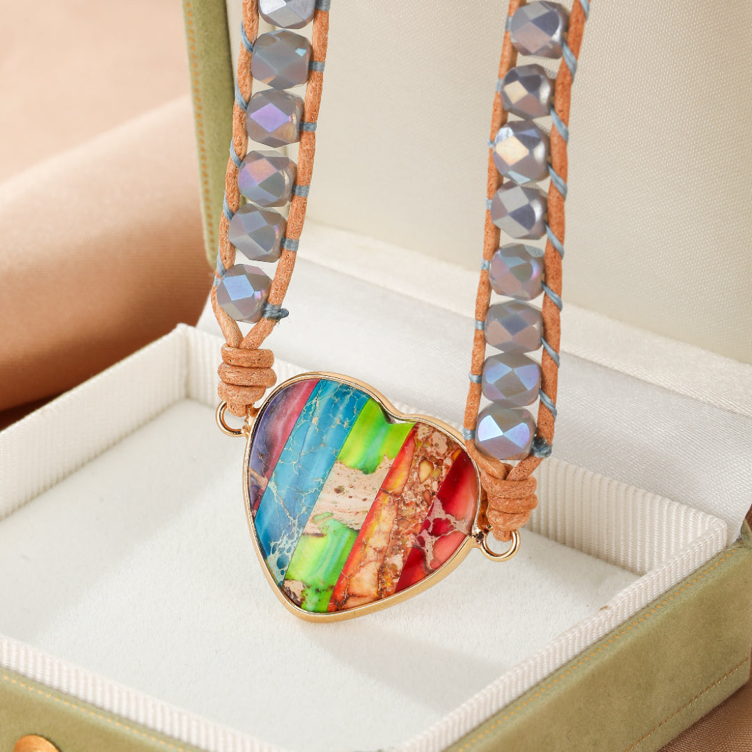 Bracelet Jaspe – Cœur Arc-en-Ciel