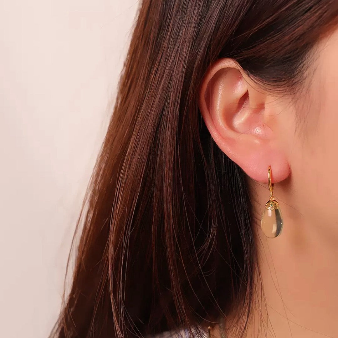 Boucles d’oreilles Citrine – Goutte de Soleil, Argent Plaqué Or