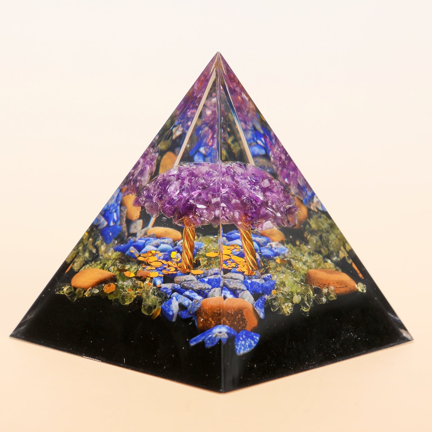 Force Intérieure – Pyramide Orgonite Arbre de Vie en Améthyste et Lapis Lazuli