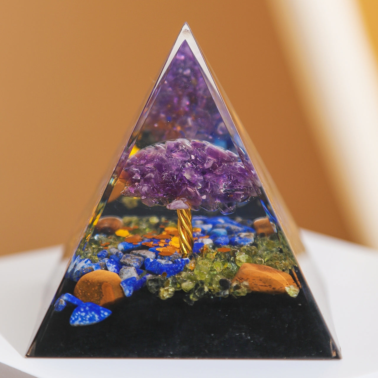 Force Intérieure – Pyramide Orgonite Arbre de Vie en Améthyste et Lapis Lazuli