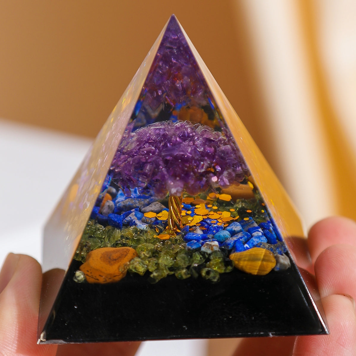 Force Intérieure – Pyramide Orgonite Arbre de Vie en Améthyste et Lapis Lazuli