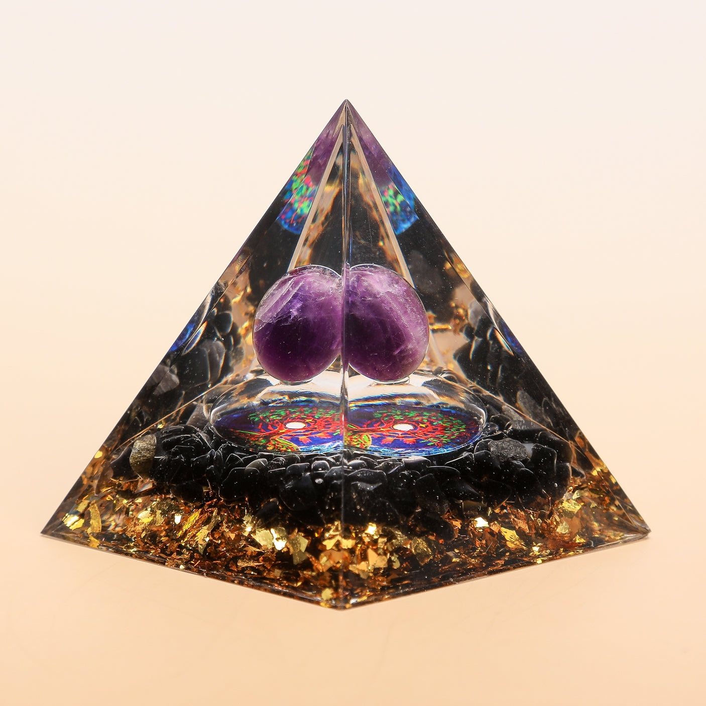 Spiritual Force – Obsidian and Amethyst Tree of Life Orgonite Pyramid