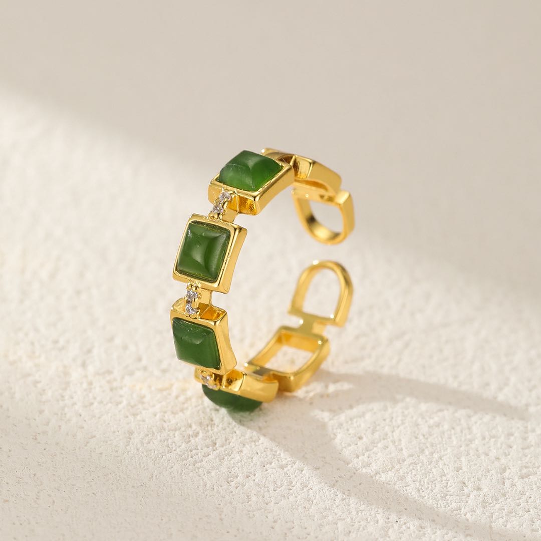Bague Jade – Paix Intérieure, Argent Plaqué Or