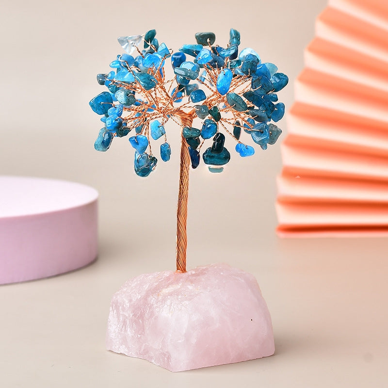 Joie de Vivre – Arbre de Vie avec Base en Quartz Rose - apatite