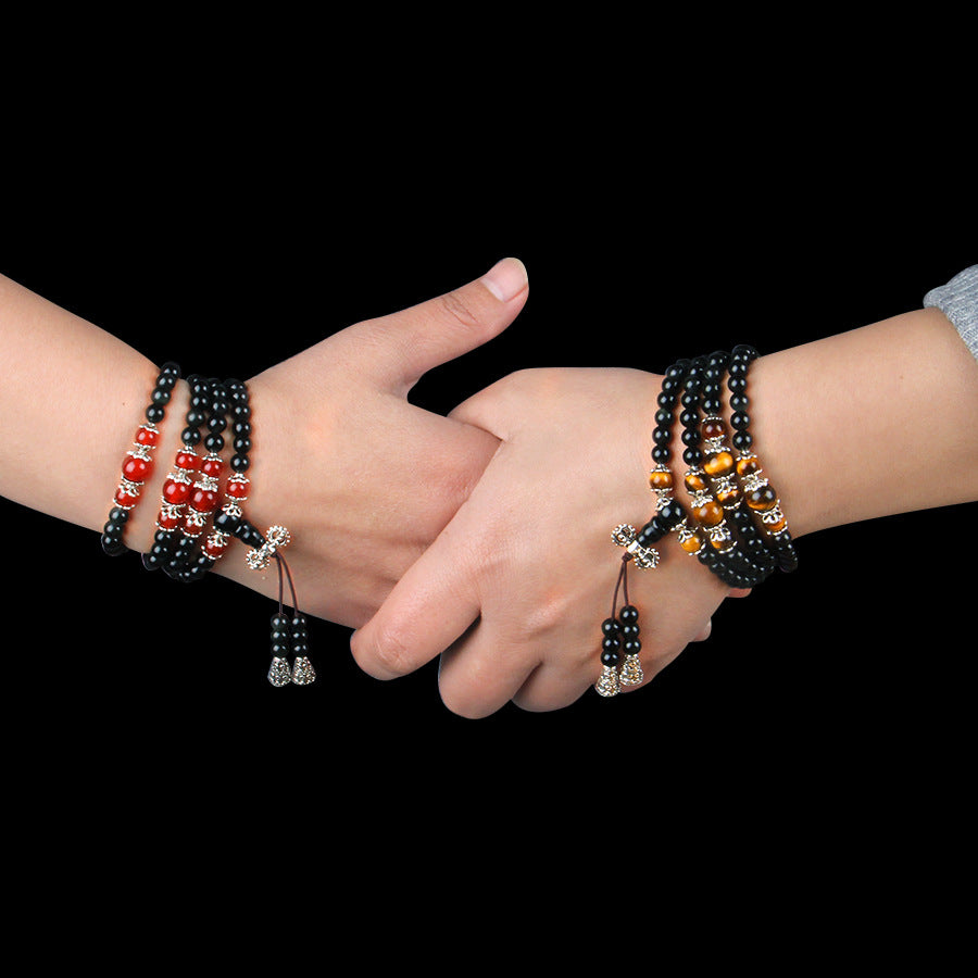 Mâlâ 'Tigridienne' 108 Beads in Obsidian, Tiger's Eye or Agate