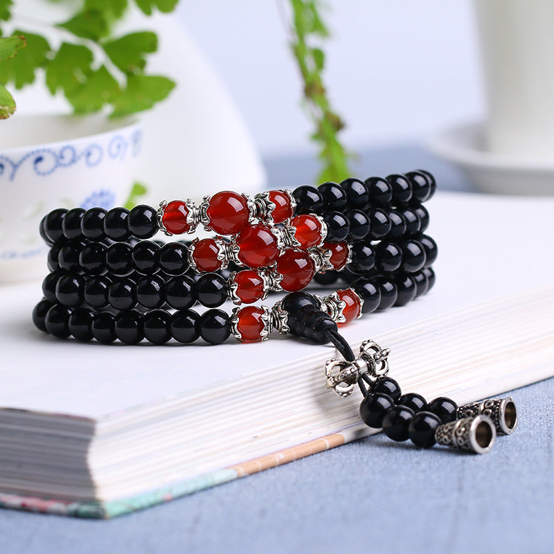 Mâlâ 'Tigridienne' 108 Beads in Obsidian, Tiger's Eye, or Agate