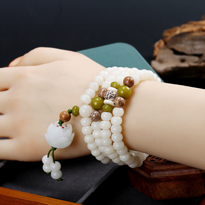 Mâlâ Jade et Graine de Bodhi – Fleur de Jade, 108 Perles