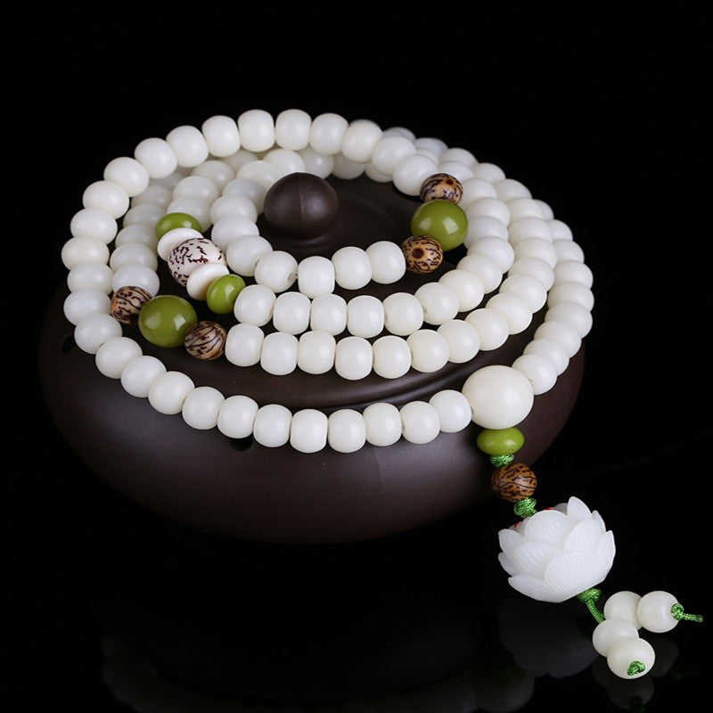 Mâlâ Jade et Graine de Bodhi – Fleur de Jade, 108 Perles