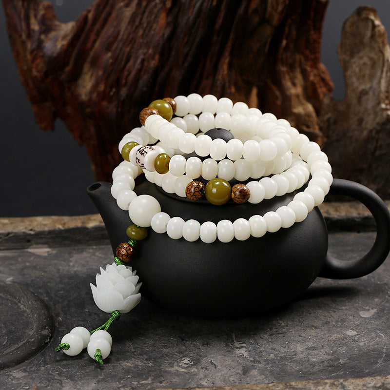 Mâlâ Jade et Graine de Bodhi – Fleur de Jade, 108 Perles