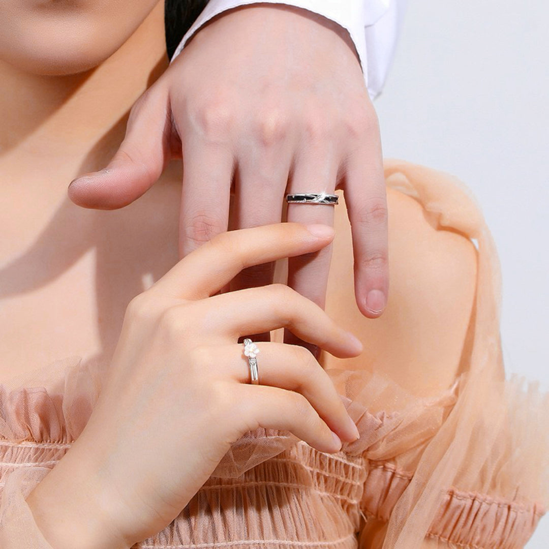 Bague Couple – Fleur et Feuille, Argent