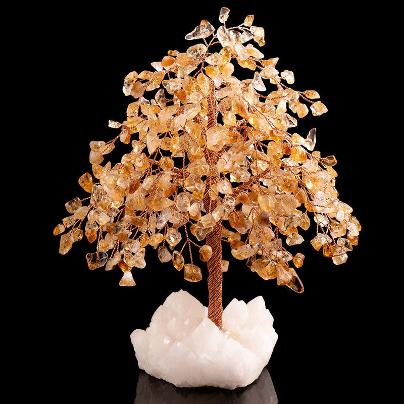 Paix et Prospérité - Grand Arbre de Vie en Citrine et Quartz Clair