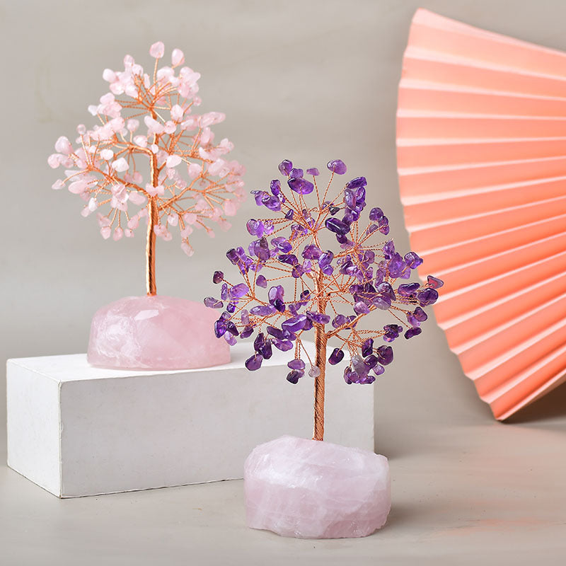 Plaisir – Arbre de Vie avec Base en Quartz Rose