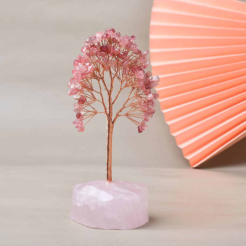 Plaisir – Arbre de Vie avec Base en Quartz Rose
