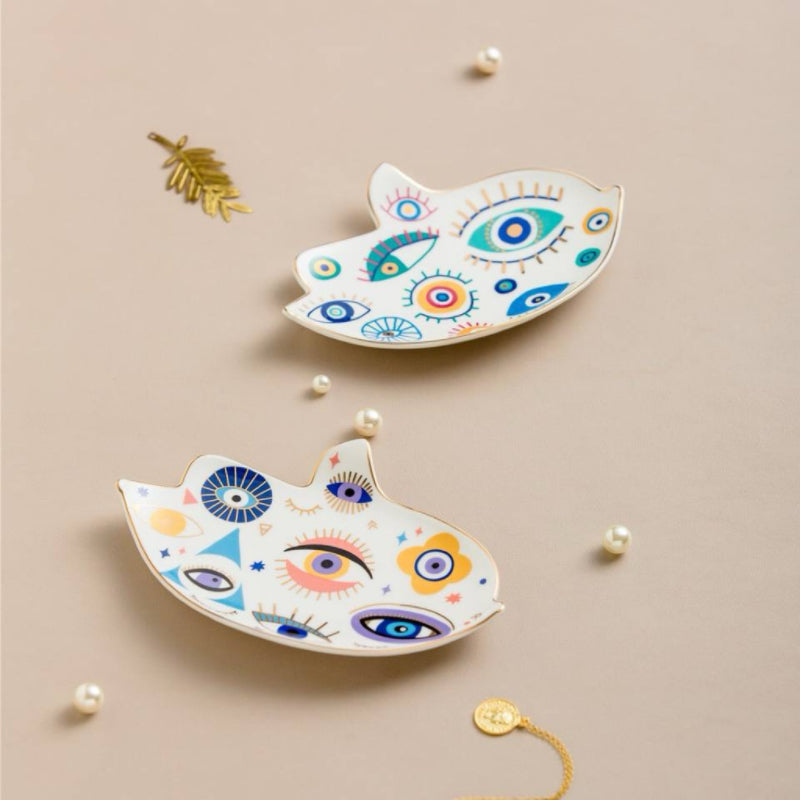 Evil Eye Decorative Tray – Bird Charm, Ceramic