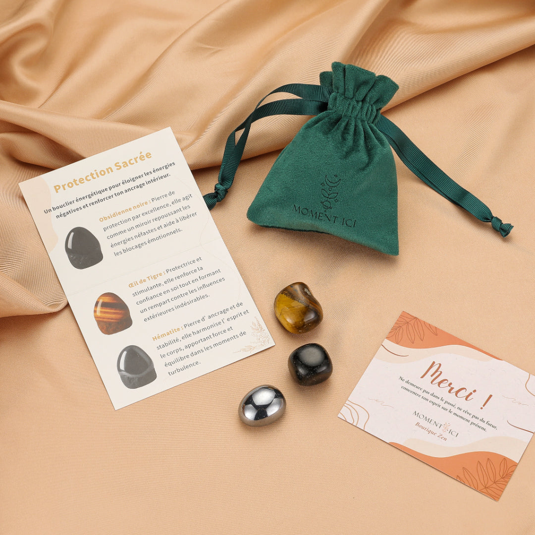 Pochon de pierres roulées – Protection Sacrée