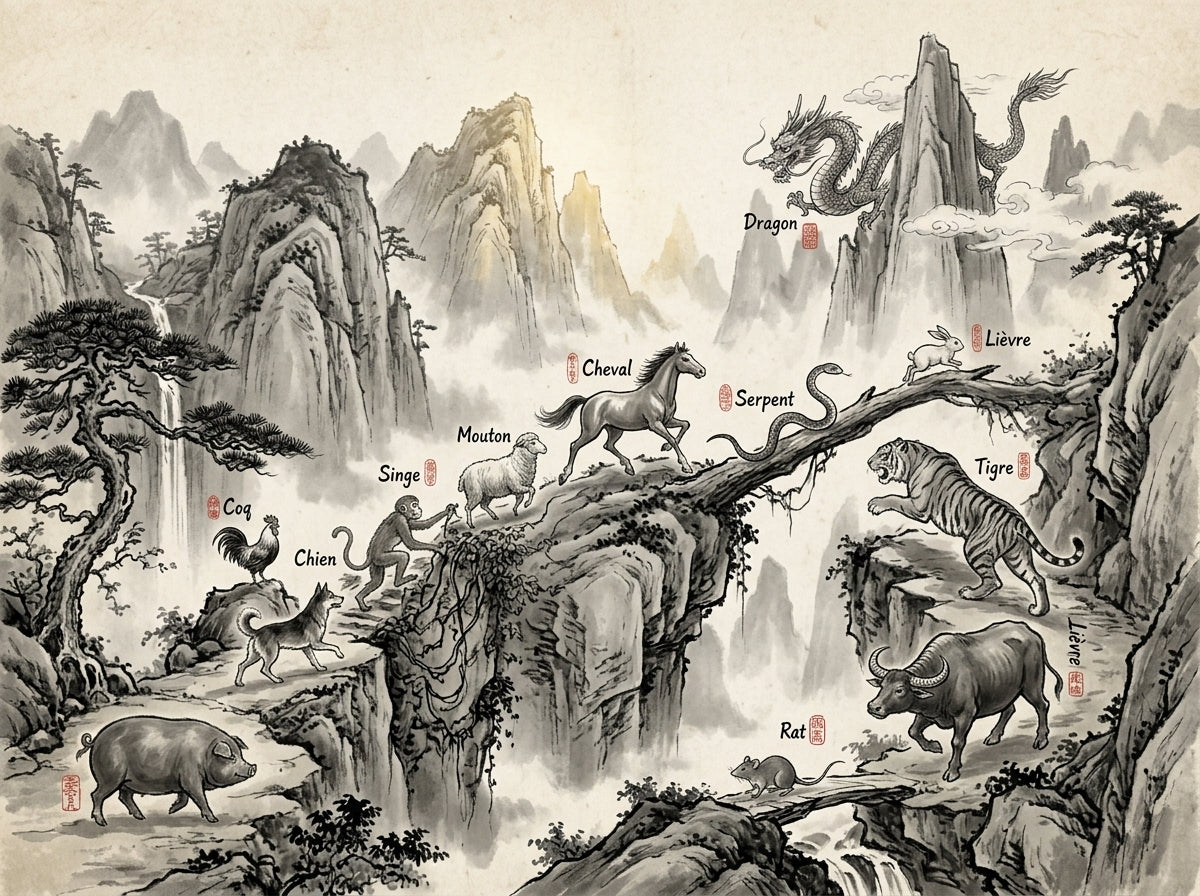 Les douze animaux du Zodiaque Chinois en une seule image