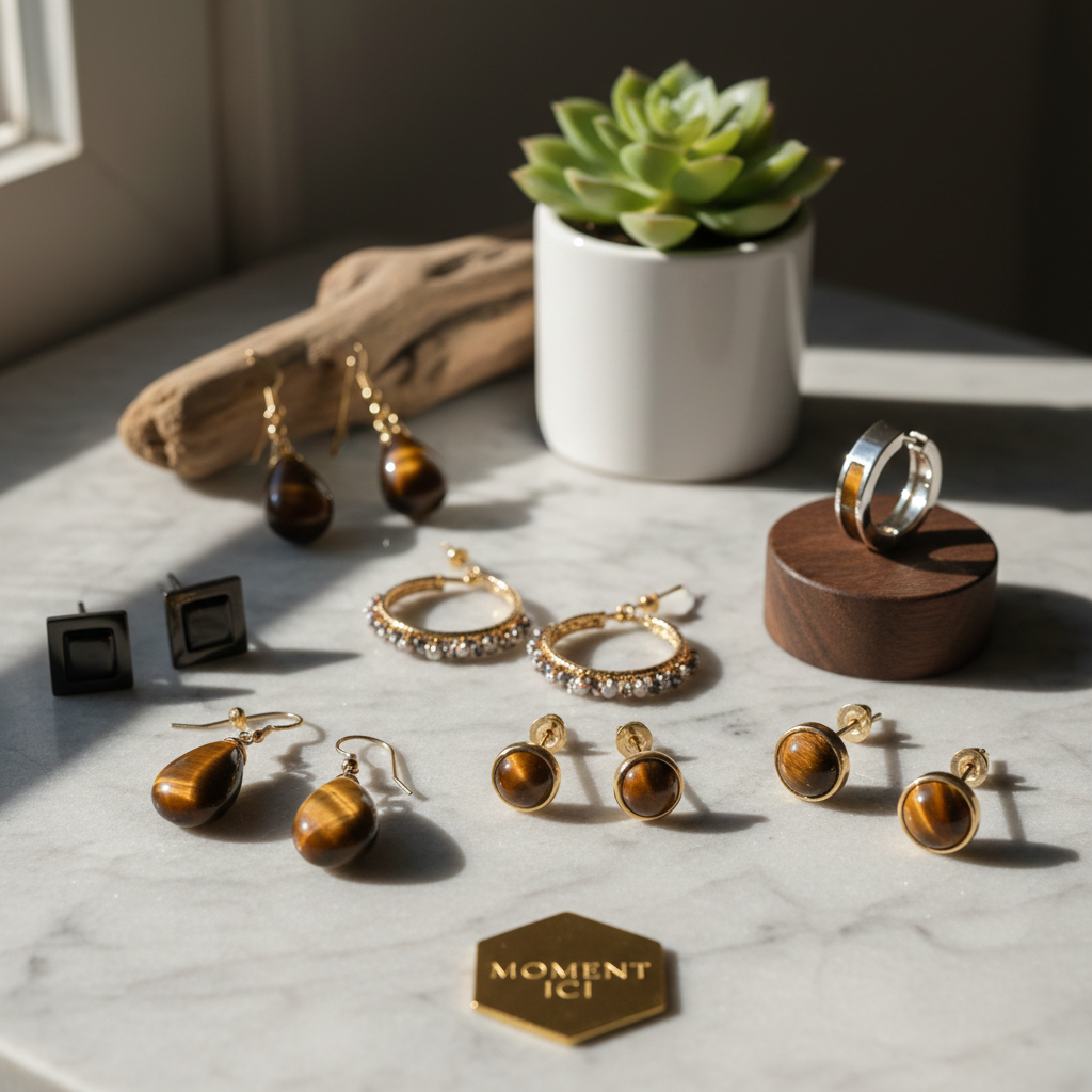 Boucles d'oreilles Œil de Tigre : Sublimez votre Visage avec l'Éclat Solaire