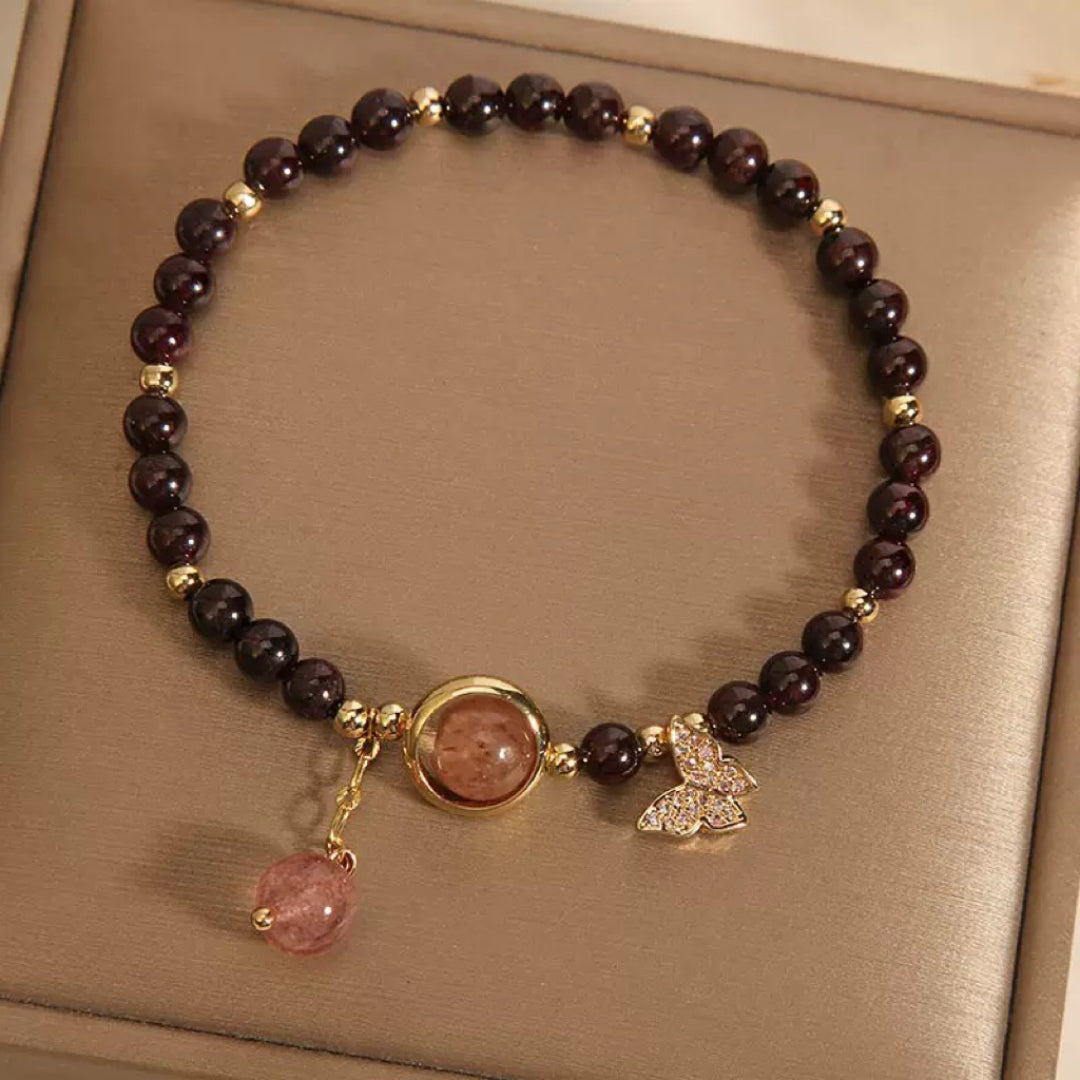 Bracelet Grenat et Quartz Fraise – Grâce Papillon