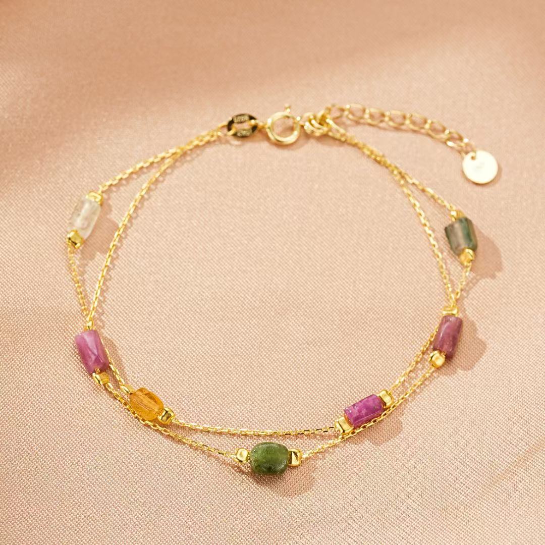 Bracelet Tourmaline – Cristaux Bruts, Argent Plaqué Or