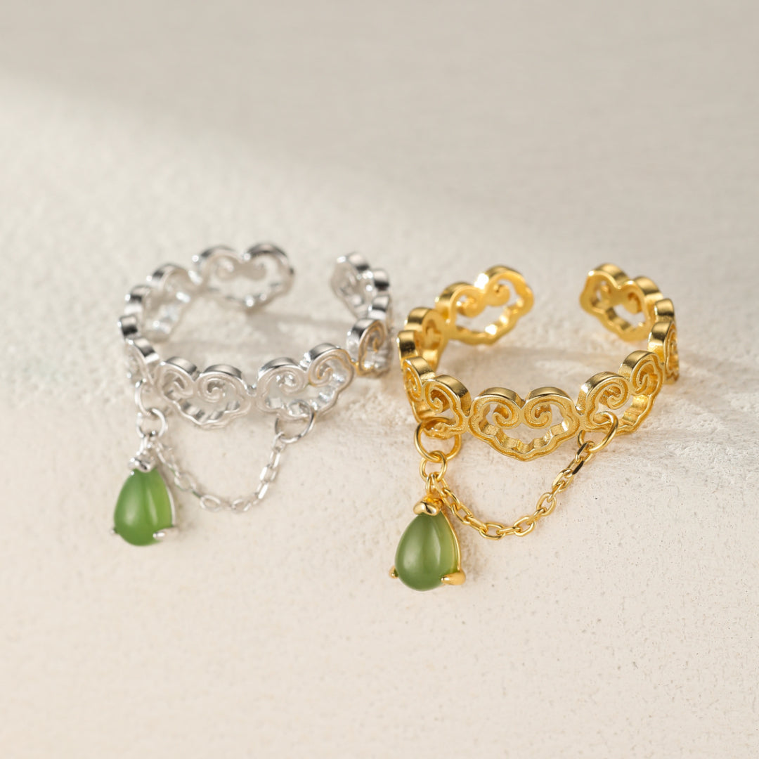 Bague Jade – Symphonie du Cœur, Argent Plaqué Or