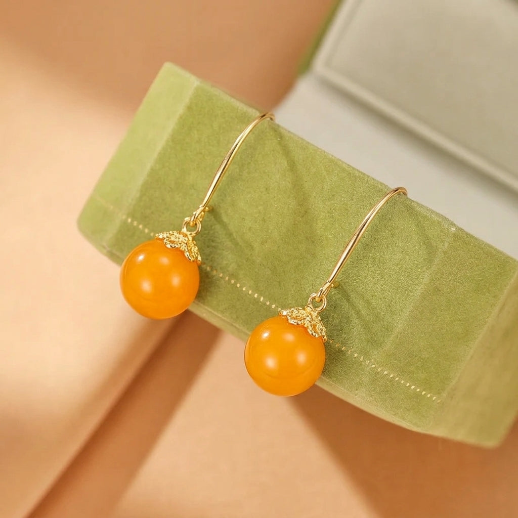 Boucles d'Oreilles Ambre et Turquoise – Harmonie Naturelle, Argent Plaqué Or