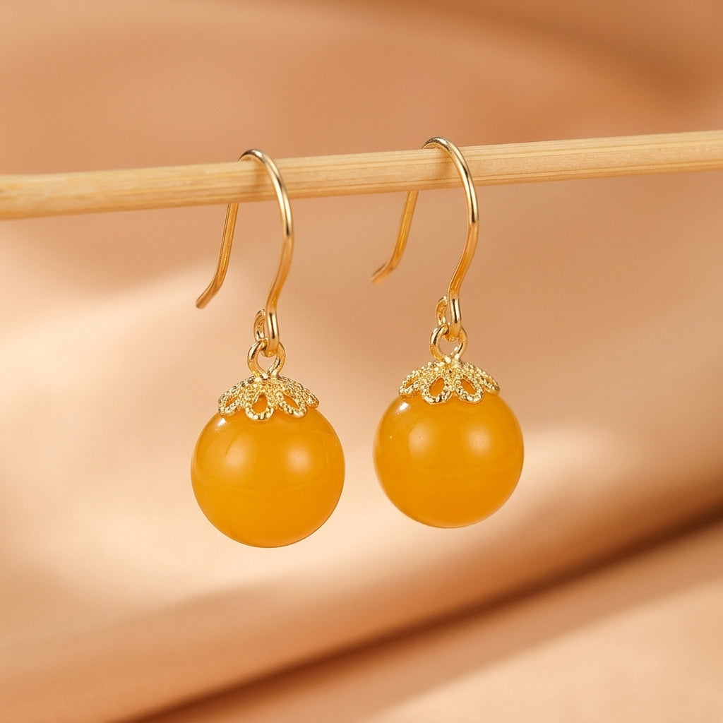 Boucles d'Oreilles Ambre et Turquoise – Harmonie Naturelle, Argent Plaqué Or
