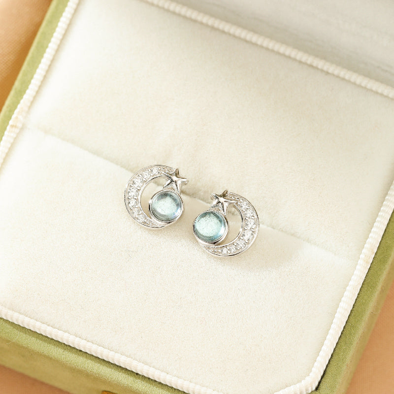 Boucles d'oreilles Aigue marine – Étoile Lunaire, Argent