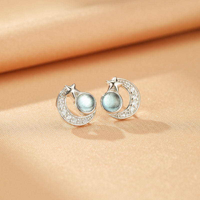 Boucles d'oreilles Aigue marine – Étoile Lunaire, Argent
