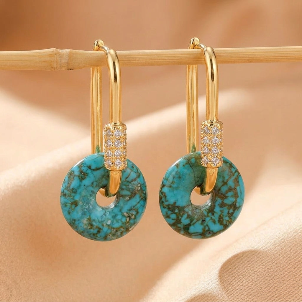 Boucles d'oreilles Turquoise – Élégance, Argent Plaqué Or