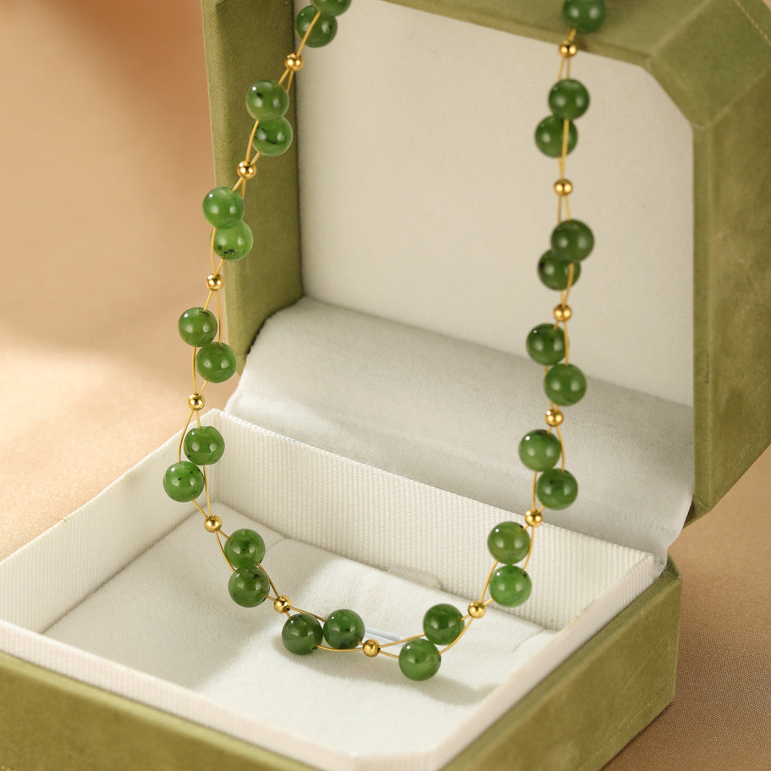 Collier Jade Néphrite – Douce Alchimie, Argent Plaqué Or