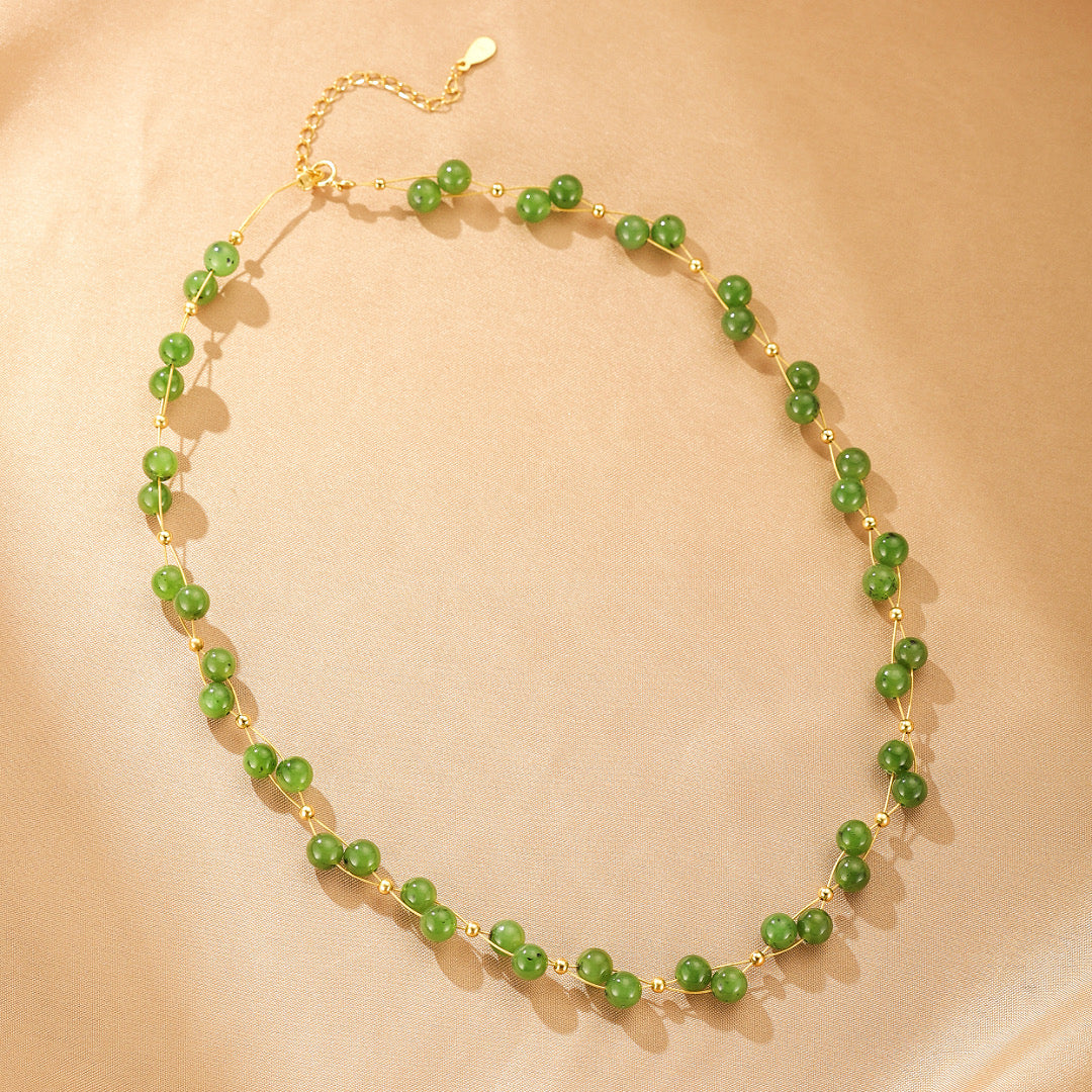Collier Jade Néphrite – Douce Alchimie, Argent Plaqué Or