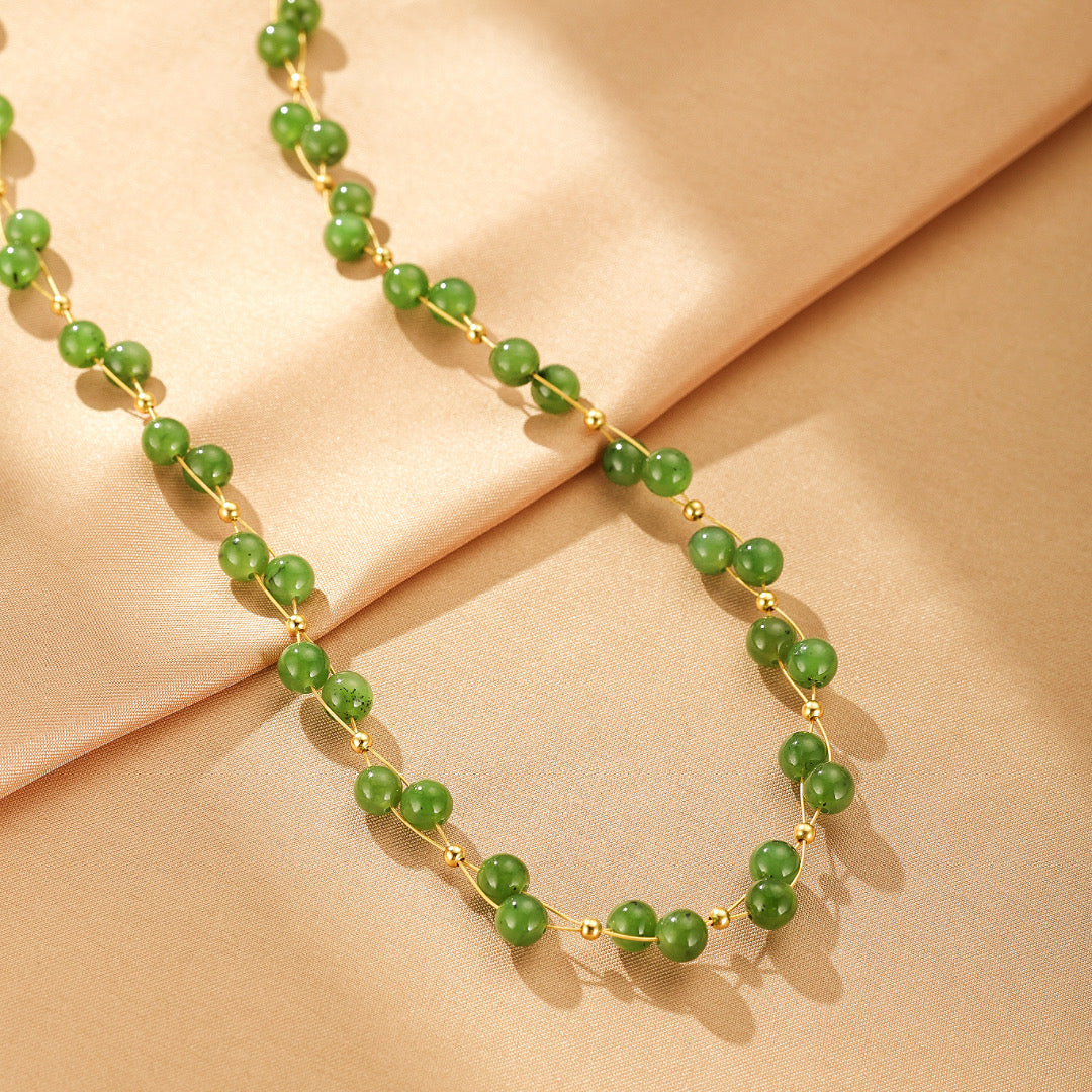 Collier Jade Néphrite – Douce Alchimie, Argent Plaqué Or